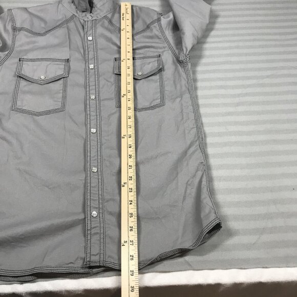 Western Welder Shirt Mens Small Gray Pearl Heavy Canvas Pearl Snap Triple Stitch - Picture 8 of 12